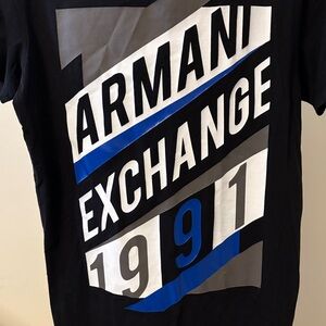 Armani Exchange 1991 Men's Black and Blue Graphic Tee Short Sleeve Shirt Medium